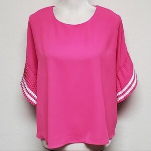 ONTWELFTH Pink White Striped Pleated Bell Sleeve Cropped Boxy Sloucy Blouse S